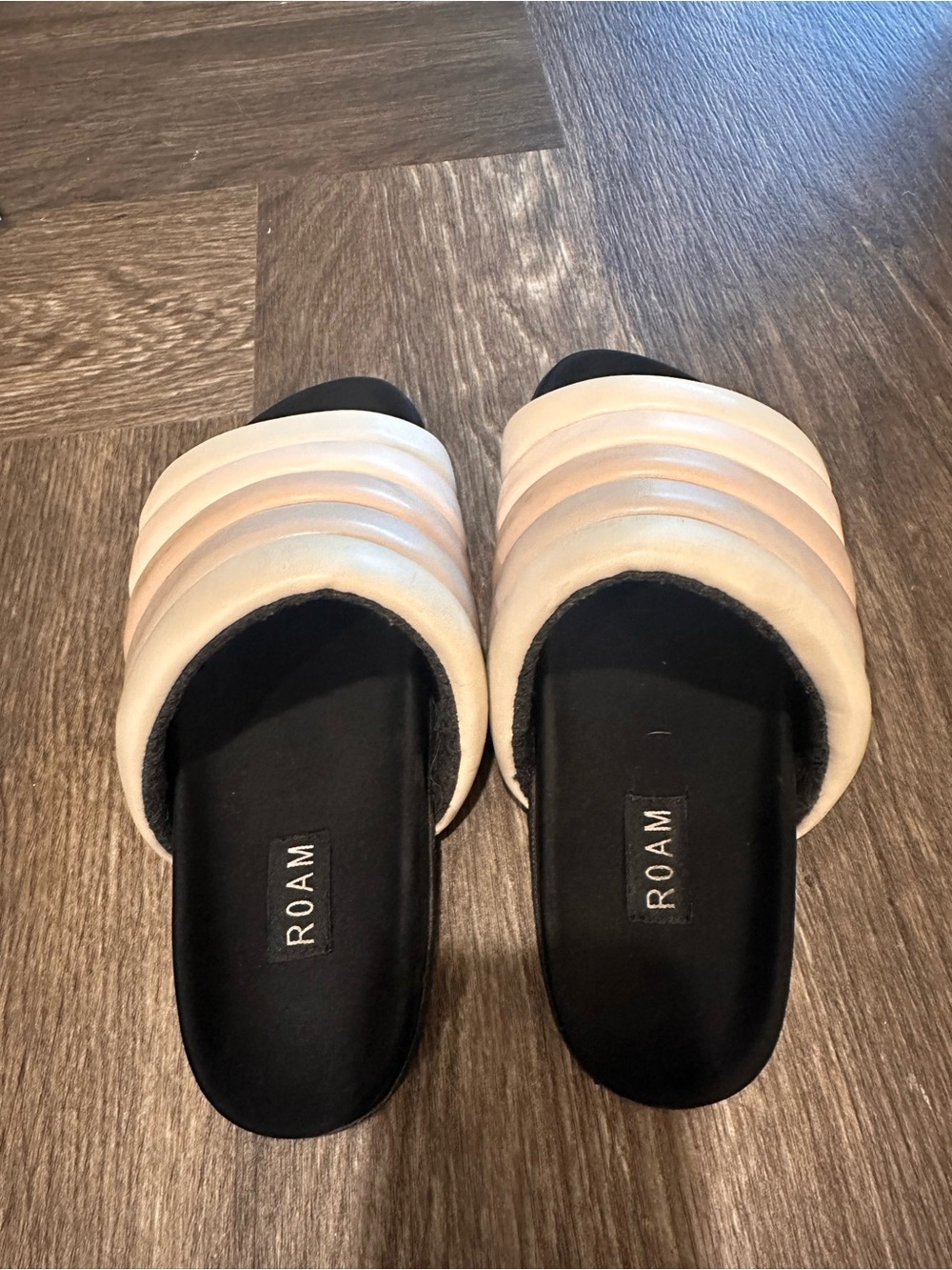 ROAM Women’s Padded Slide Sandals in Cream and Black - Picture 2 of 6